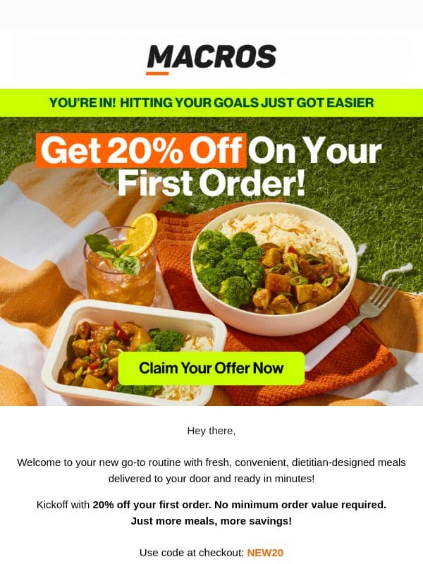 Welcome to Macros! π₯ Here's 20% Off to Start email from Macros