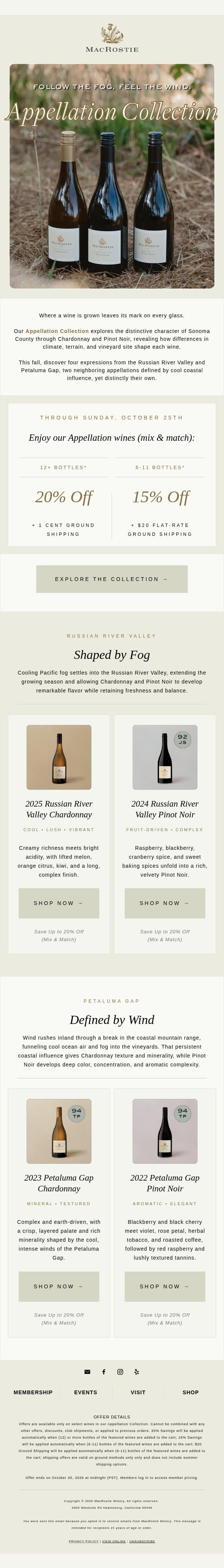 Last Call: Up to 15% Off the Appellation Collection email from MacRostie Winery screenshot