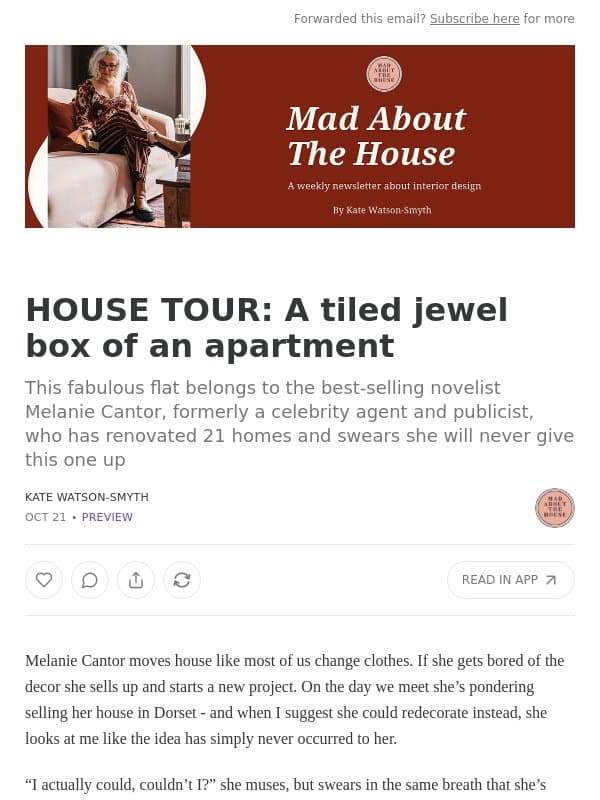 HOUSE TOUR: A tiled jewel box of an apartment email from Mad About The House