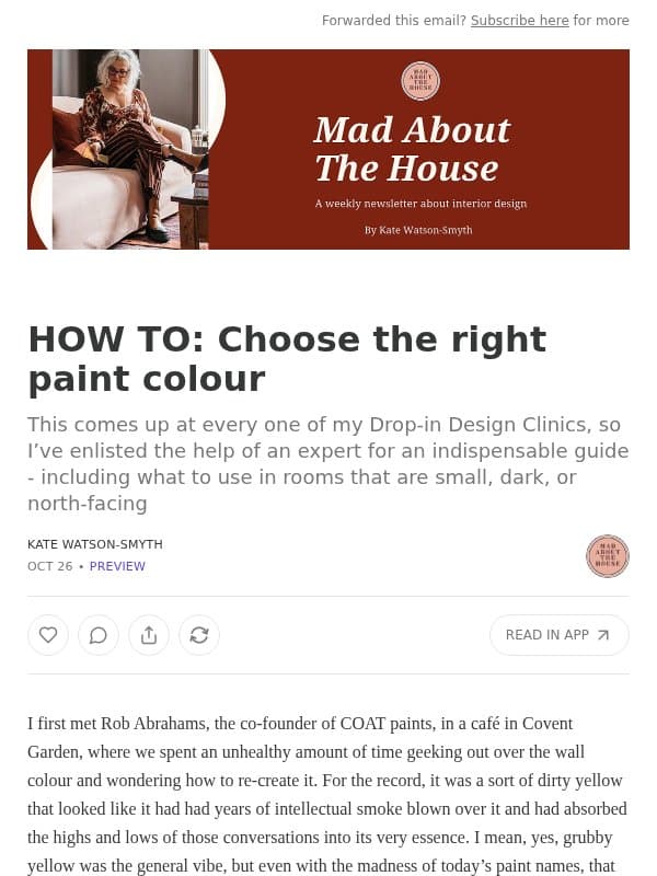 HOW TO: Choose the right paint colour email from Mad About The House