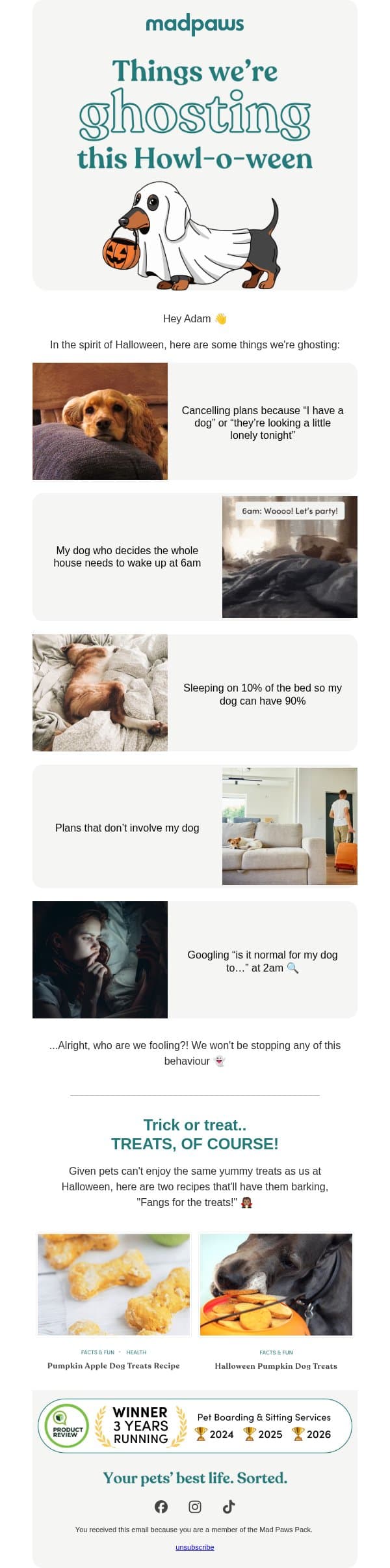 5 things we're ghosting this Howl-o-ween π§π½ email from Mad Paws screenshot