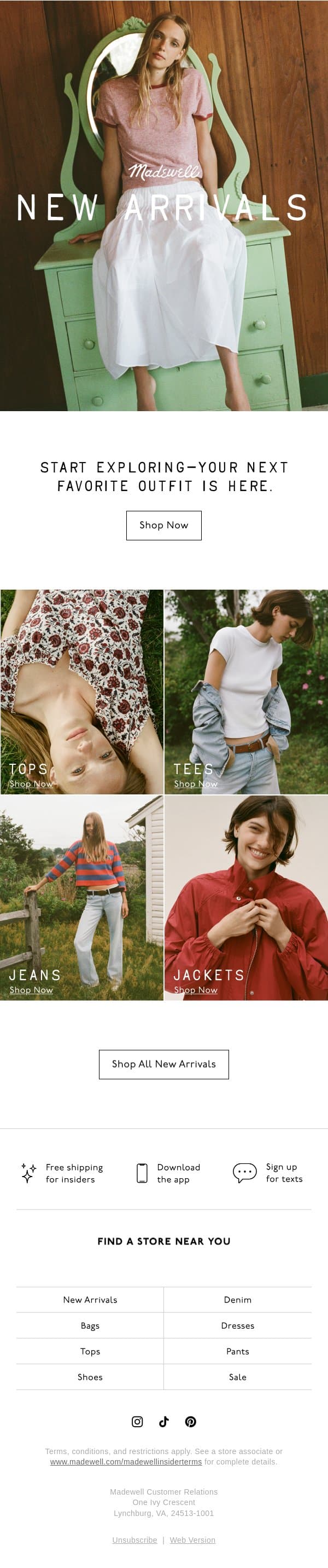 New arrivals for right now email from Madewell screenshot