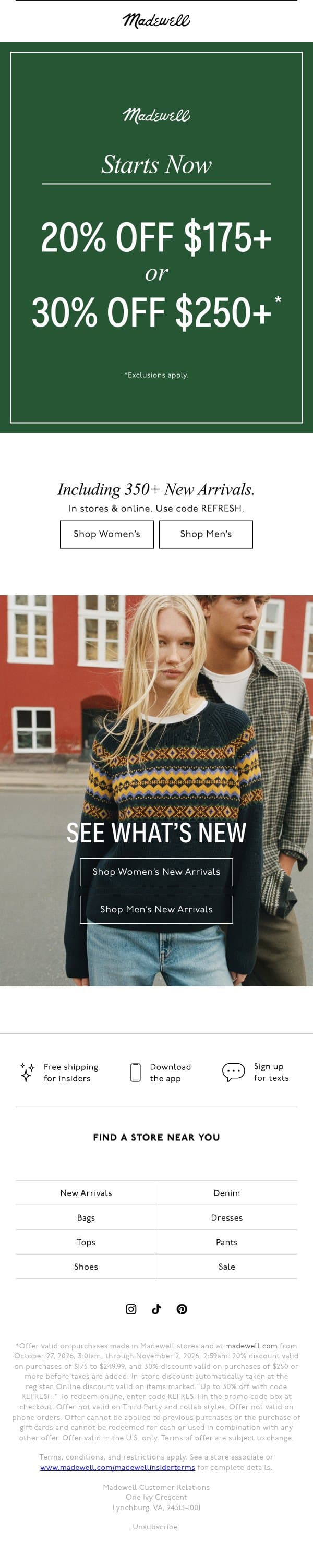 It’s here: up to 30% off new arrivals and more email from Madewell screenshot