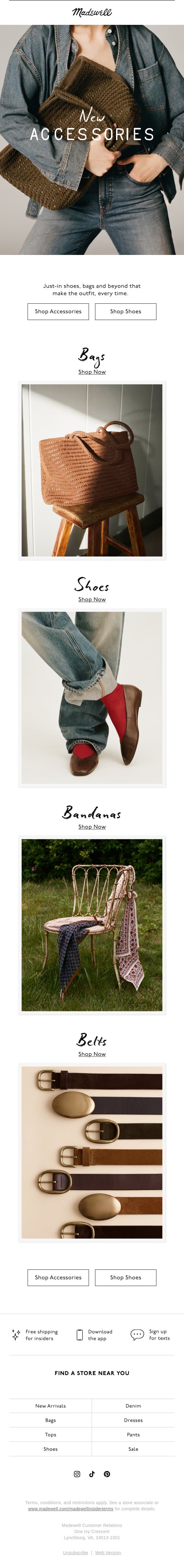 The best new accessories email from Madewell screenshot
