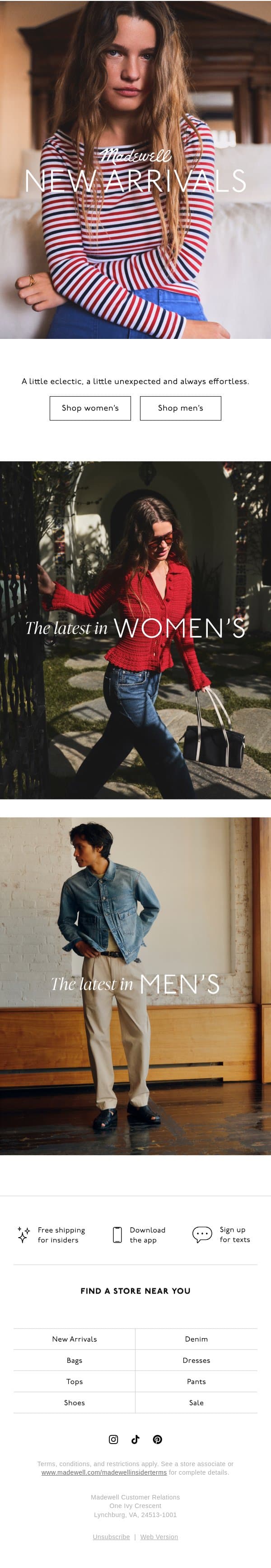 Effortless new arrivals for right now email from Madewell screenshot