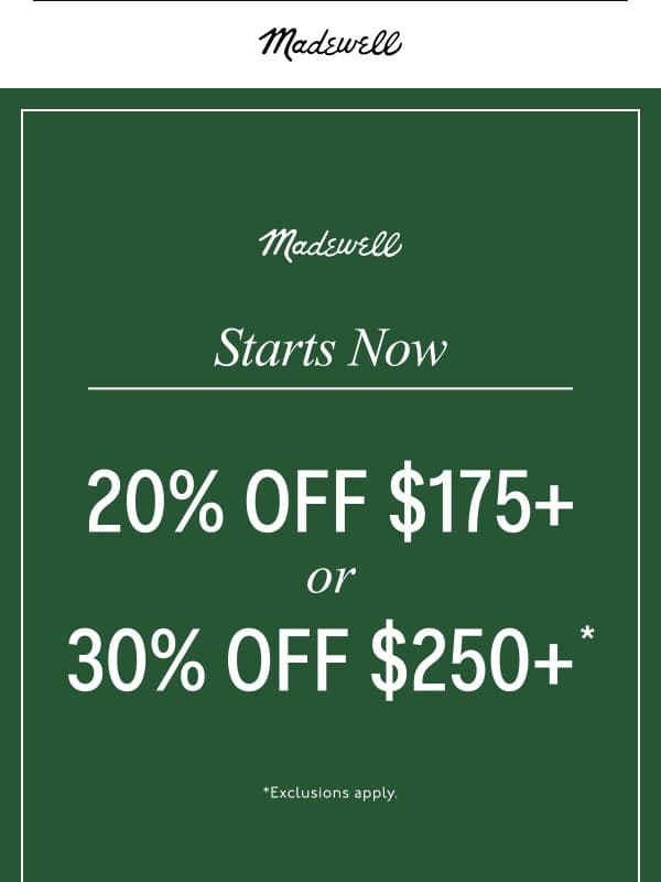 It’s here: up to 30% off new arrivals and more email from Madewell