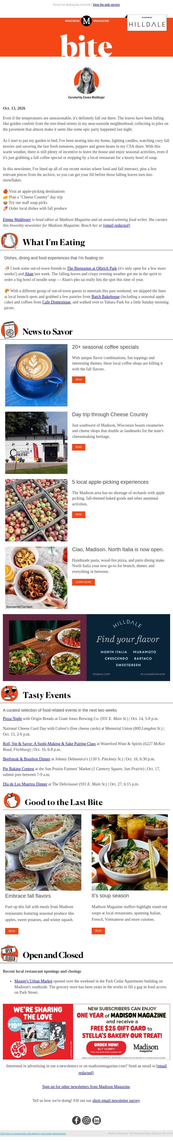 All the things that make for a filling fall 😋 email from Madison Magazine screenshot