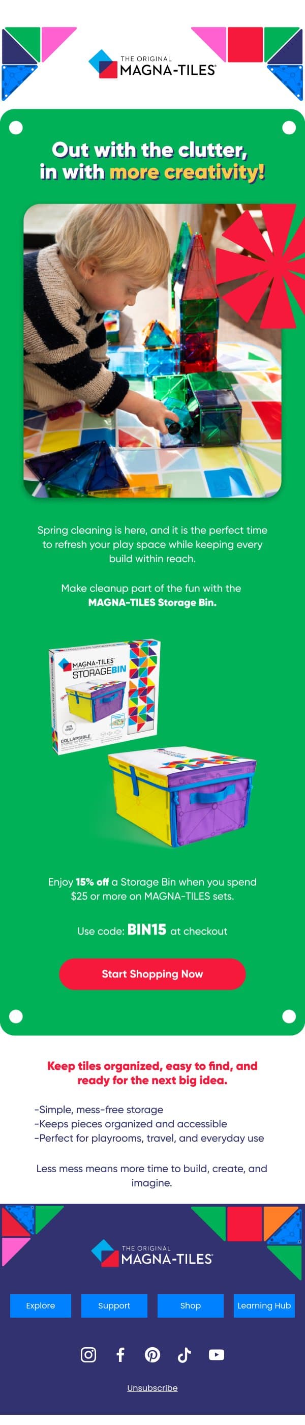 Clear the clutter. Keep the creativity. email from Magna-Tiles screenshot