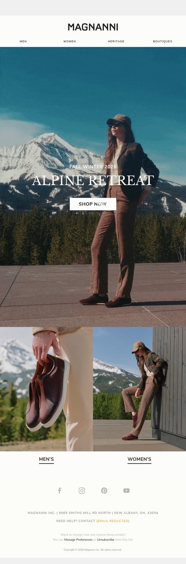 NEW IN: Fall Winter 2026 email from Magnanni screenshot