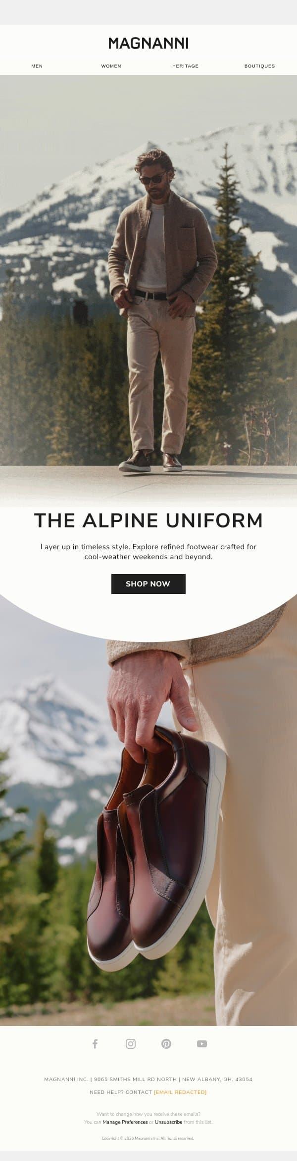 FW26 | The Alpine Uniform email from Magnanni screenshot