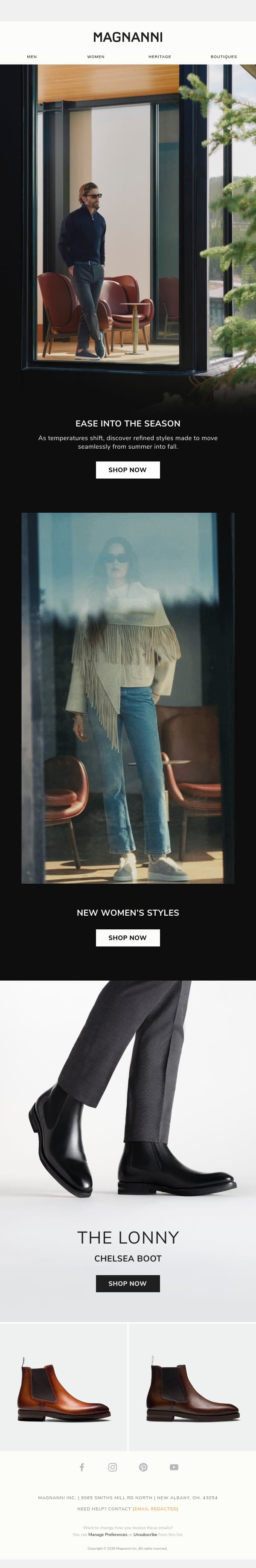 FW26 | Transitional Dressing Begins email from Magnanni screenshot