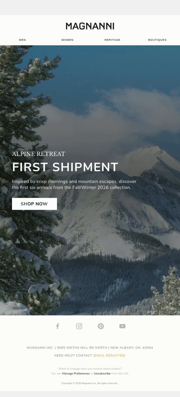 FW26 Preview | First Shipment email from Magnanni screenshot