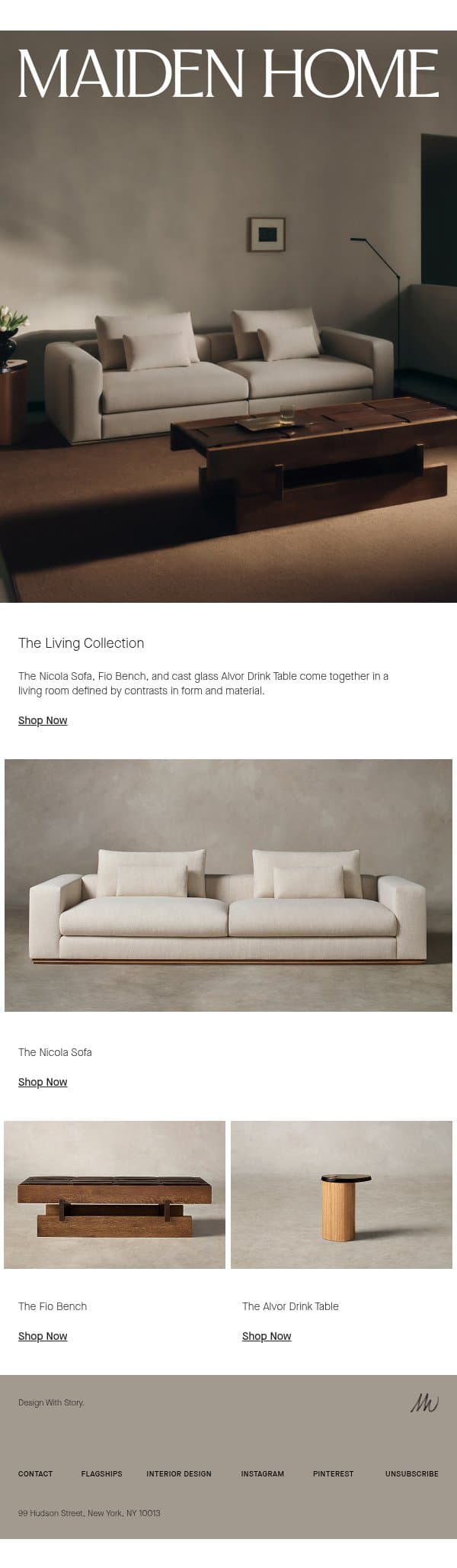 Shop the Look: The Nicola Sofa email from Maiden Home screenshot