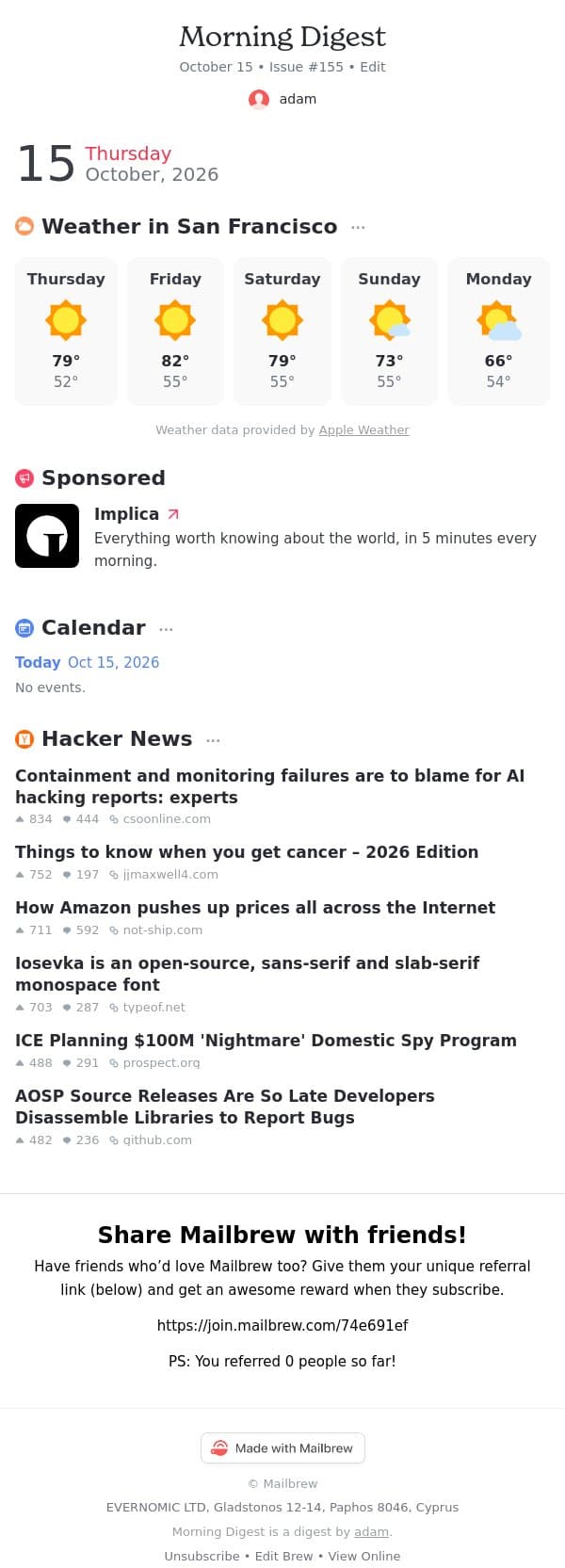 Morning Digest #155 email from Mailbrew screenshot