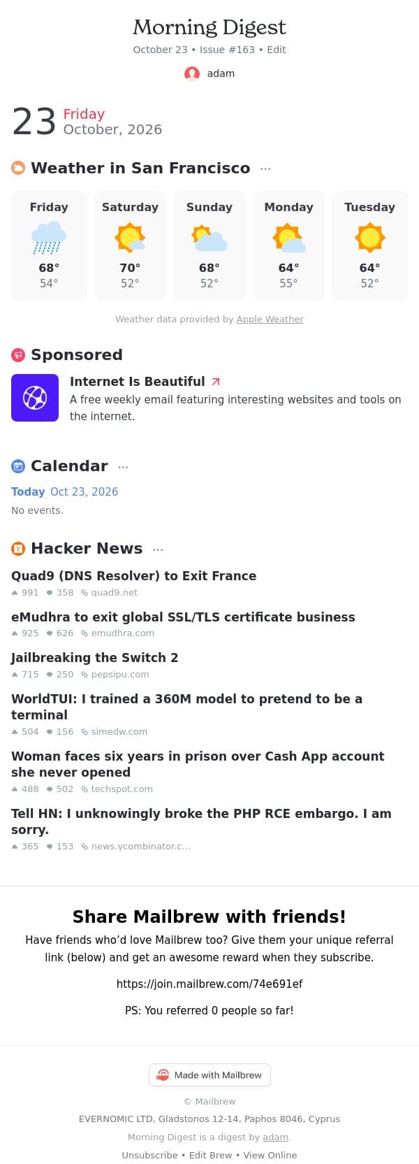 Morning Digest #163 email from Mailbrew screenshot