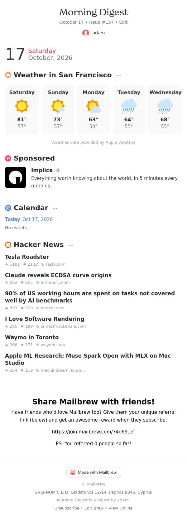 Morning Digest #157 email from Mailbrew screenshot