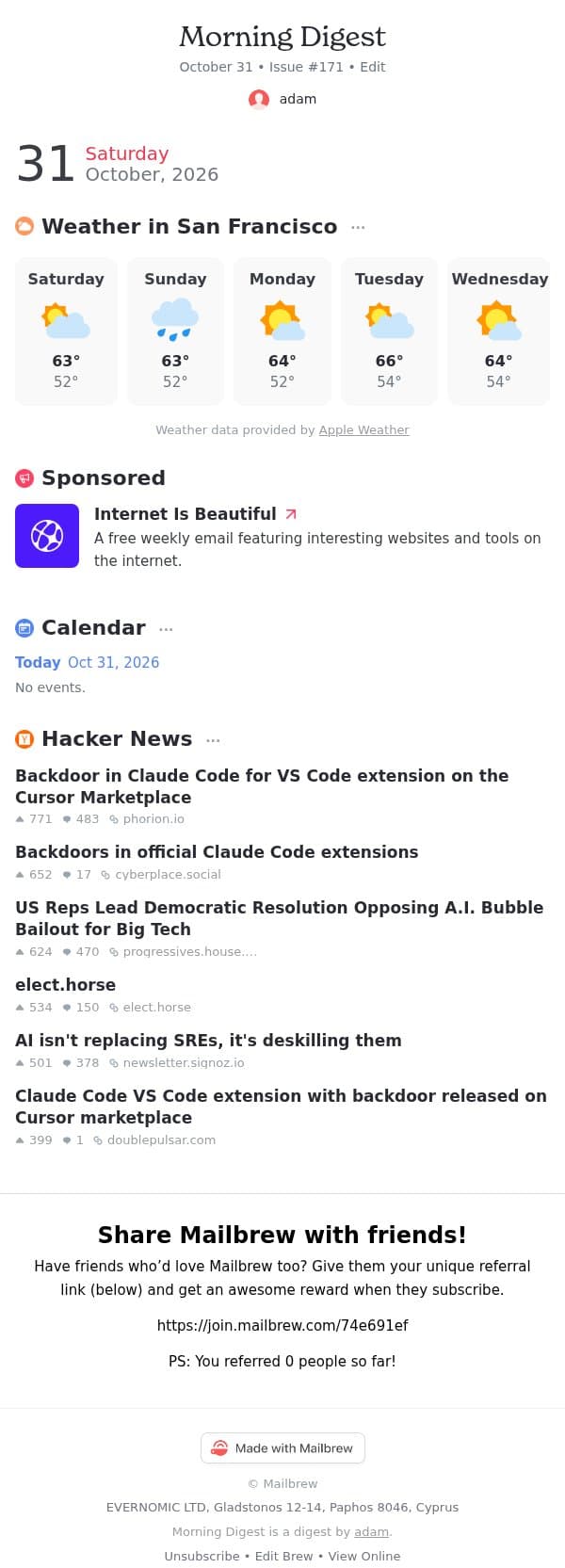Morning Digest #171 email from Mailbrew screenshot