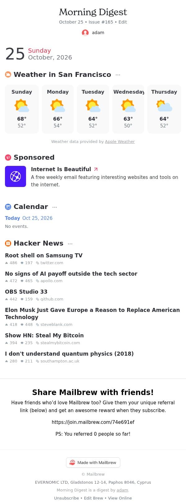 Morning Digest #165 email from Mailbrew screenshot