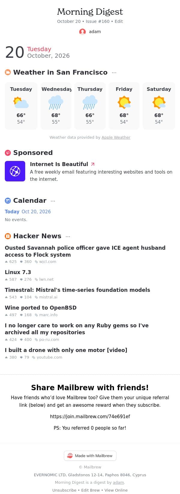Morning Digest #160 email from Mailbrew screenshot