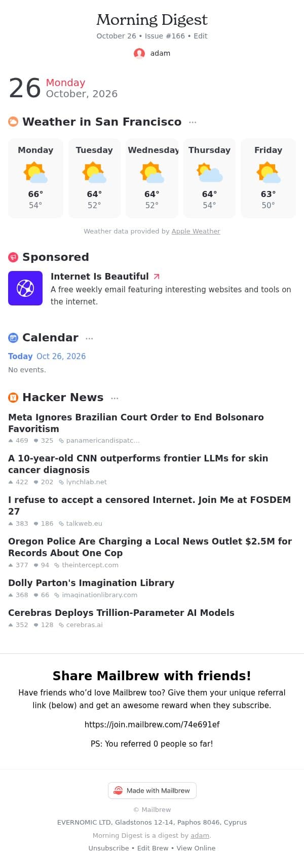 Morning Digest #166 email from Mailbrew screenshot