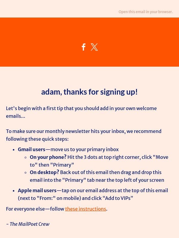 What to expect email from MailPoet
