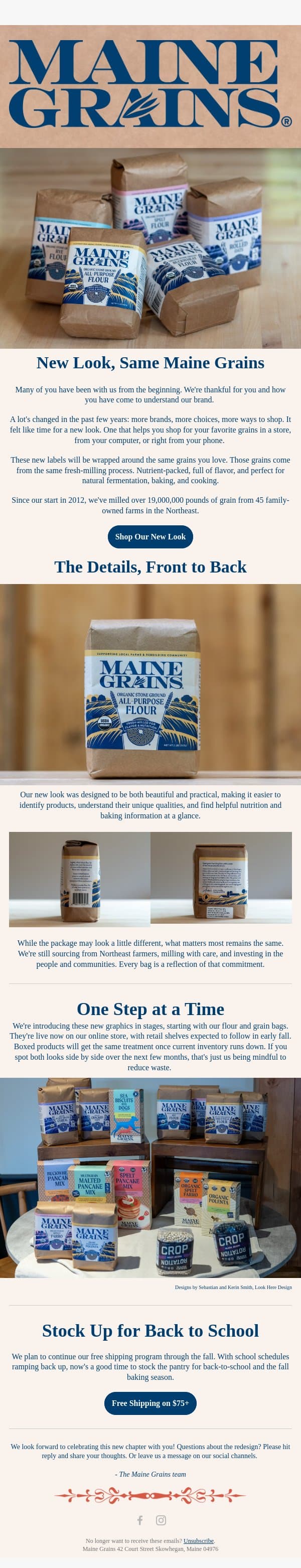 Introducing our new look. ✨ email from Maine Grains screenshot