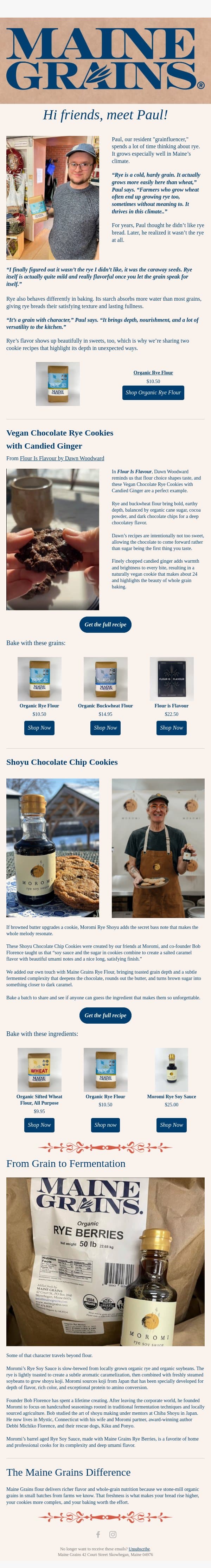Chocolate, ginger, and rye email from Maine Grains screenshot