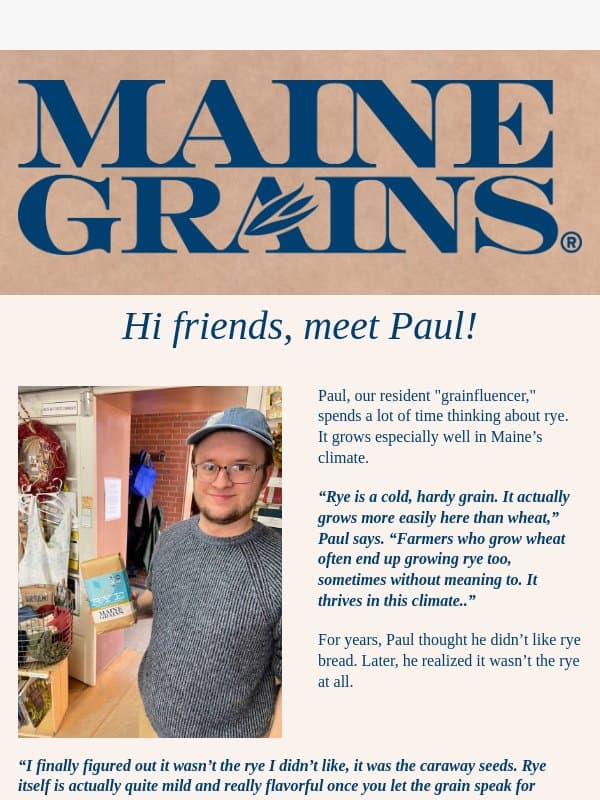 Chocolate, ginger, and rye email from Maine Grains