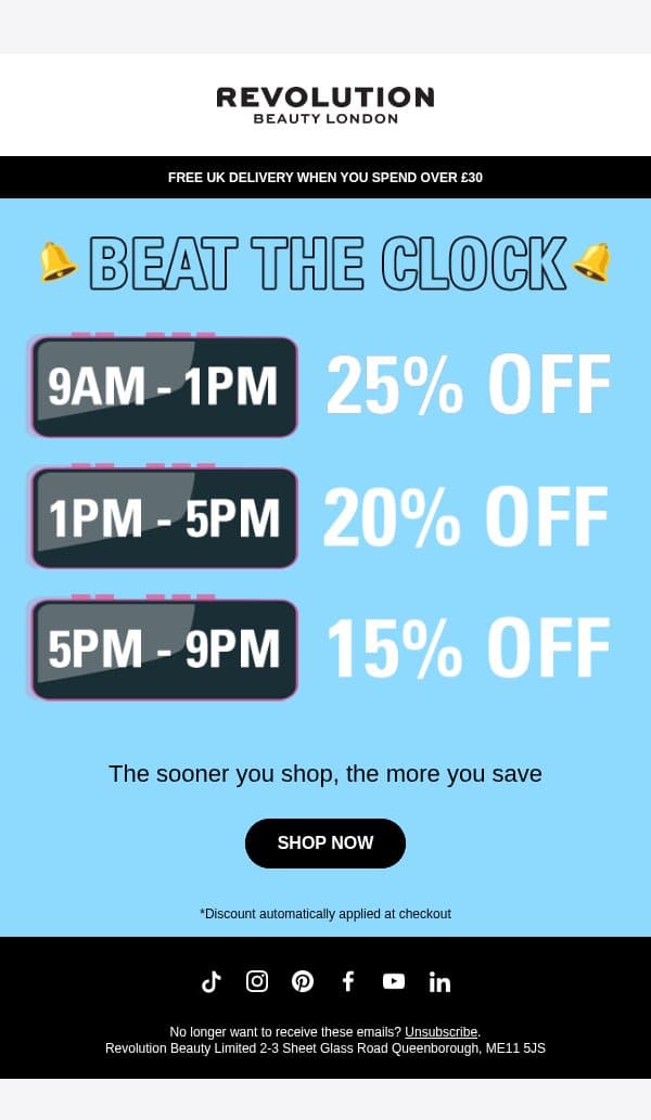 Hurry! 25% off & DECLINING ⏰ email from Makeup Revolution screenshot