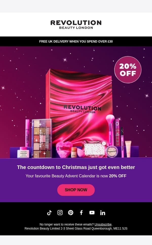 Advent PRICE DROP ALERT π¨ email from Makeup Revolution screenshot