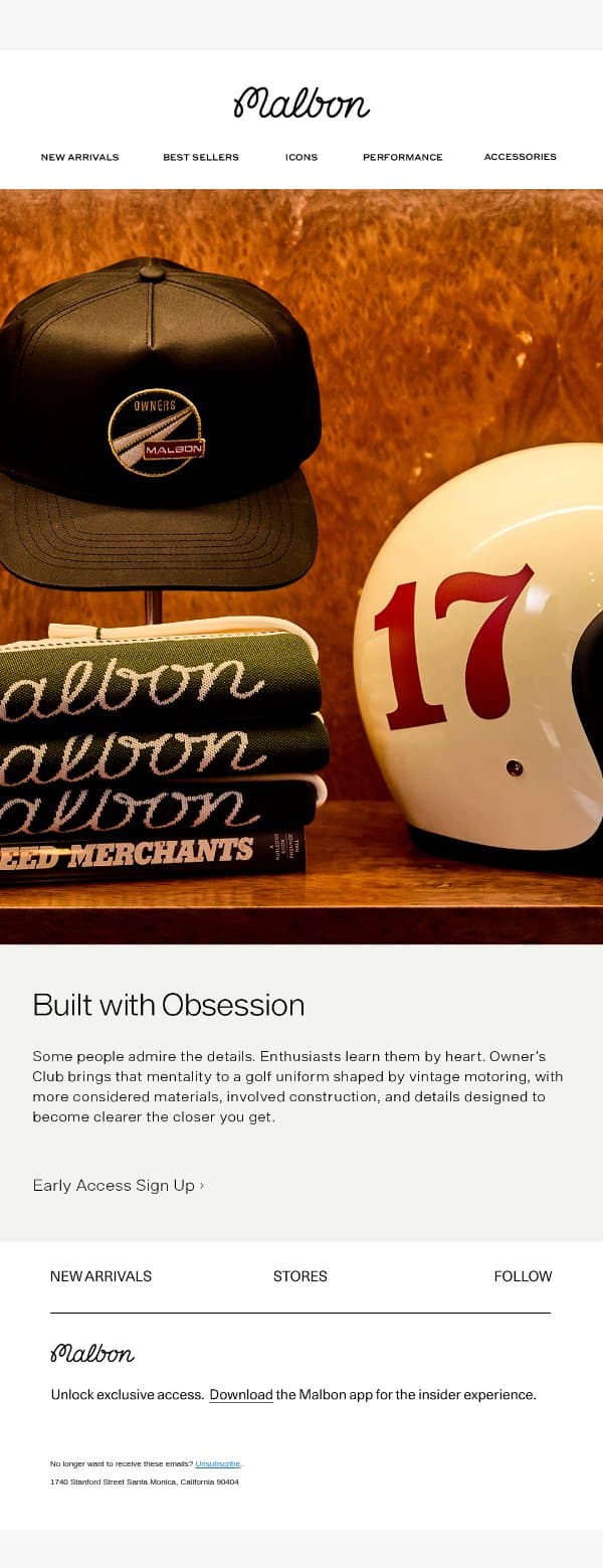 Early Access: Owner’s Club email from Malbon Golf screenshot