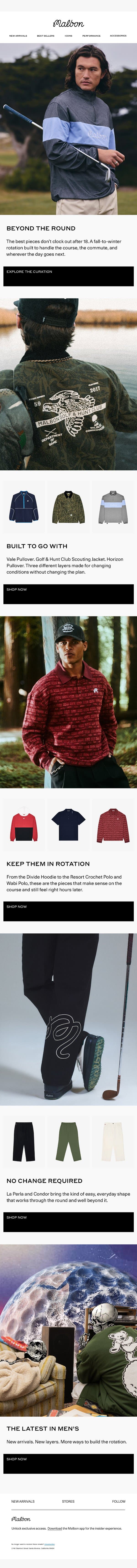 Men’s Layers for Course + City email from Malbon Golf screenshot