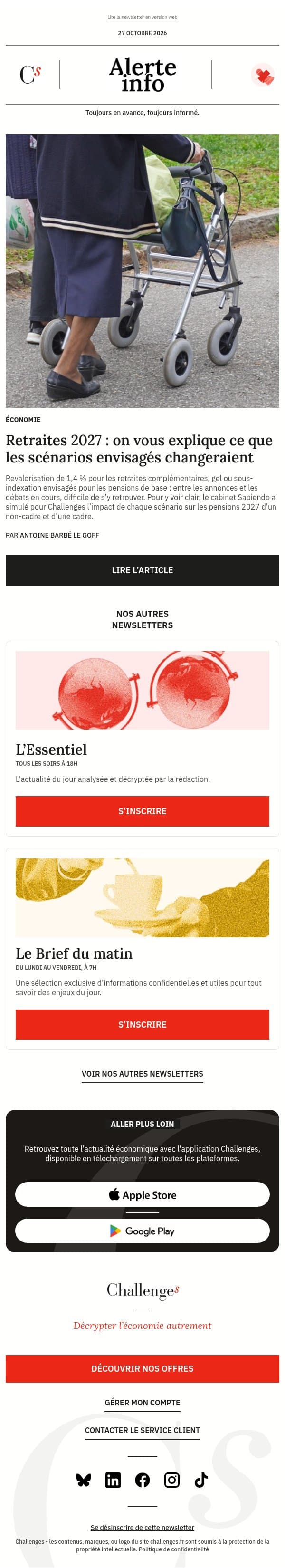 Alerte info : Retraites 2027 : on vous explique ce que les scénarios envisagés changeraient pour votre pension email from Management screenshot