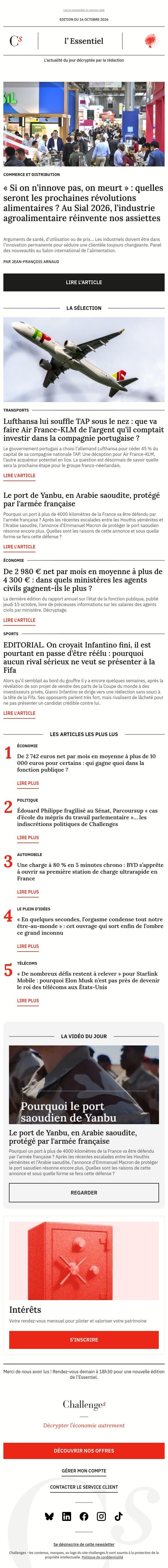 « Si on n’innove pas, on meurt » : quelles seront les prochaines révolutions alimentaires ? Au Sial 2026, l’industrie agroalimentaire réinvente nos assiettes email from Management screenshot