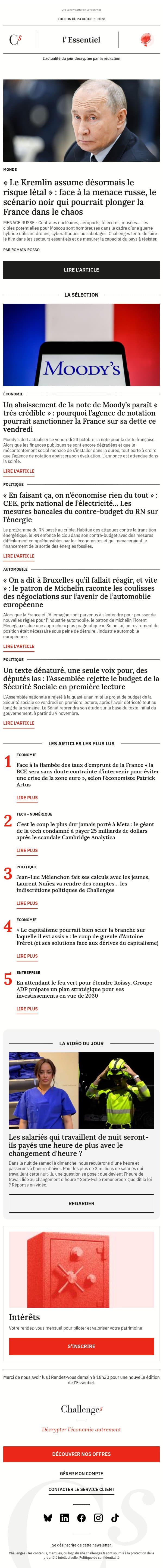 « Le Kremlin assume désormais le risque létal » : face à la menace russe, le scénario noir qui pourrait plonger la France dans le chaos email from Management screenshot