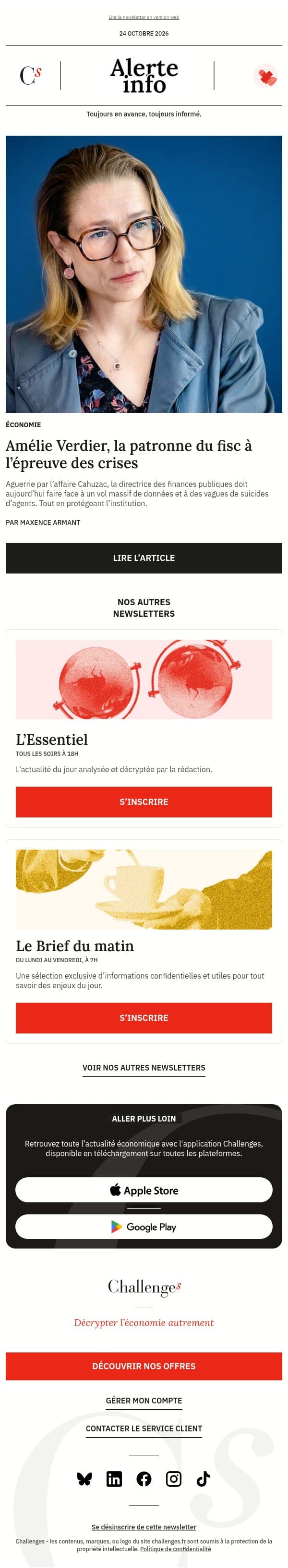 Alerte info : Portrait : Amélie Verdier, la patronne du fisc à l’épreuve des crises email from Management screenshot