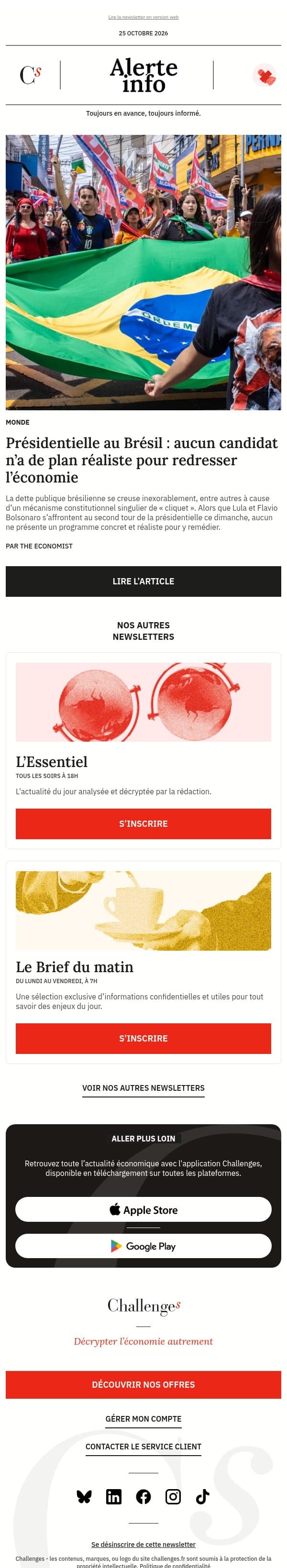 Alerte info : Présidentielle au Brésil : L’économie a besoin d’une réforme en profondeur, et ni Lula ni Bolsonaro n’ont de quoi y répondre email from Management screenshot