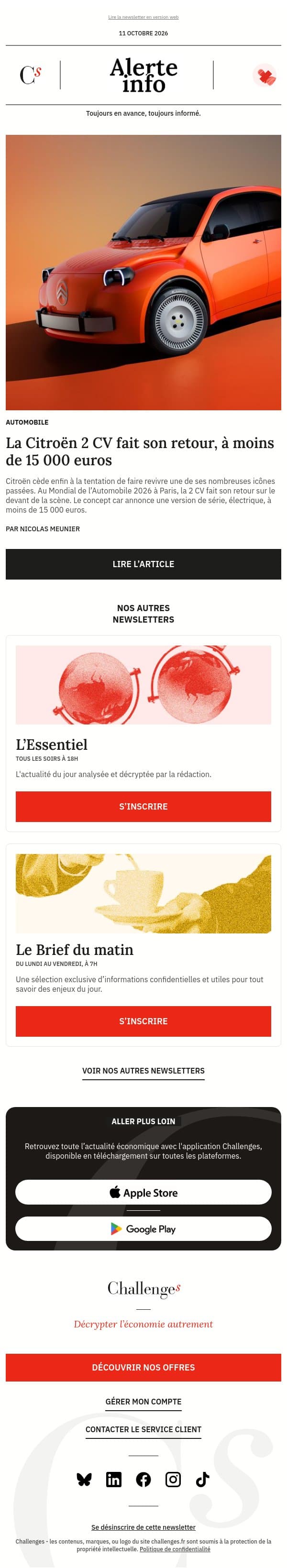 Alerte info : Fabriquée en Europe et vendue moins de 15 000 euros : la Citroën 2 CV revient enfin, en conservant son esprit populaire email from Management screenshot