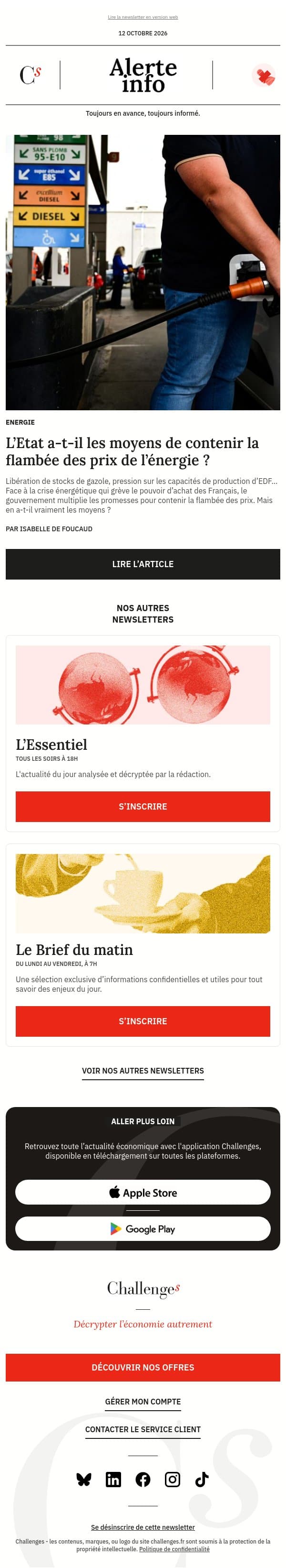 Alerte info : L’Etat a-t-il les moyens de contenir la flambée des prix de l’énergie ? email from Management screenshot