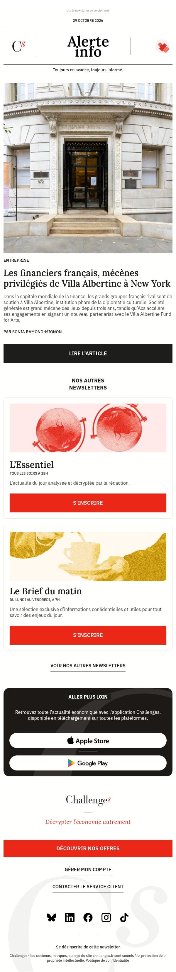 Exclusif : De Gaulle prêt à conquérir les Etats-Unis : qui sont ces mécènes privilégiés de la culture française à New York ? email from Management screenshot