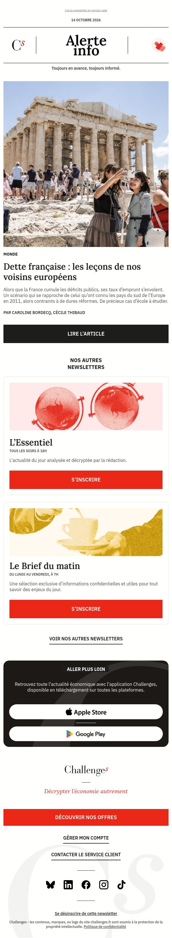Alerte info : Ce que la France pourrait apprendre de la Grèce, de l’Italie, de l’Espagne et du Portugal pour éviter une crise de la dette email from Management screenshot