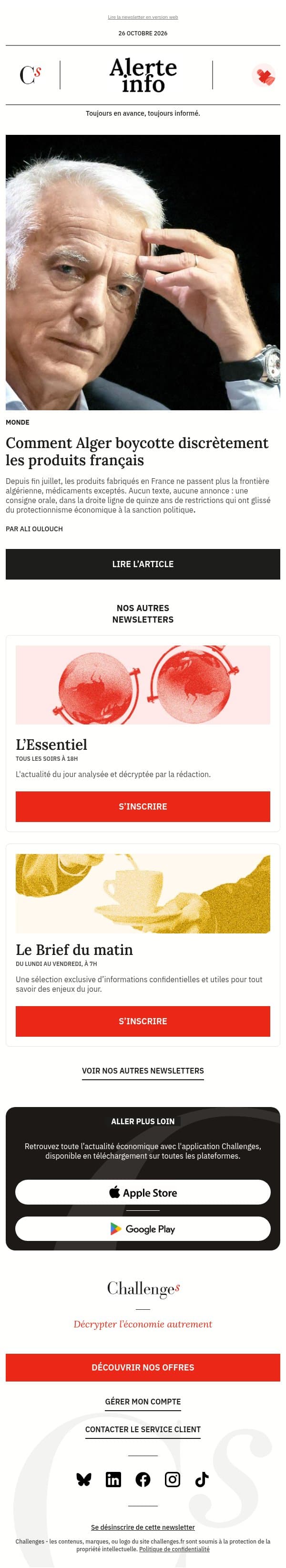 Alerte info : « Dorénavant, les consignes sont données oralement sans aucune trace » : comment Alger boycotte discrètement les produits français email from Management screenshot