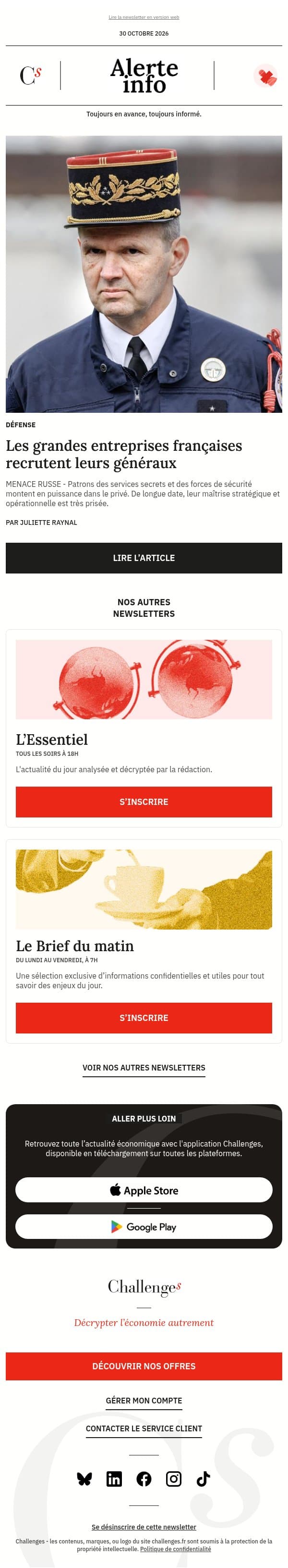 Alerte info : Air France, Carrefour, Sanofi… Les grandes entreprises françaises s’arrachent les anciens chefs du renseignement et de la sécurité email from Management screenshot