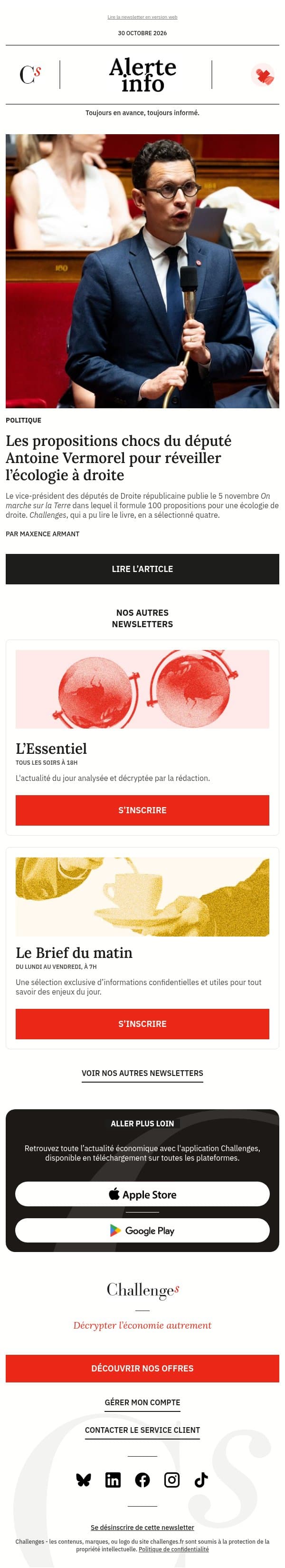 Alerte info : Les propositions chocs du député LR Antoine Vermorel pour réveiller l’écologie à droite email from Management screenshot