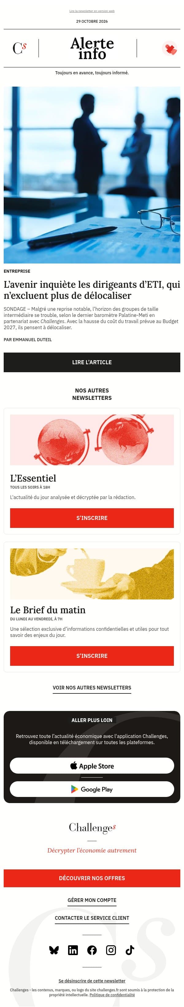 Alerte info : Et si la France perdait ses ETI ? L’avenir inquiète leurs dirigeants, qui n’excluent désormais plus de délocaliser email from Management screenshot