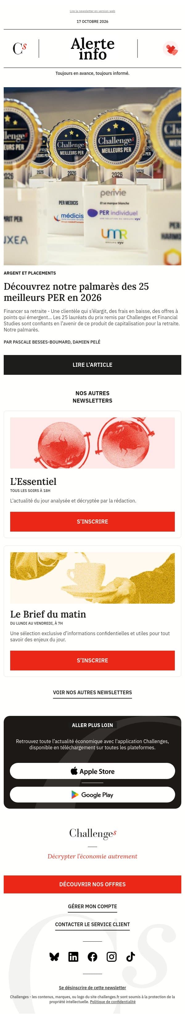 Alerte info : Épargne retraite : quels sont les meilleurs PER en 2026 ? Découvrez les 25 contrats récompensés dans notre palmarès 2026 email from Management screenshot