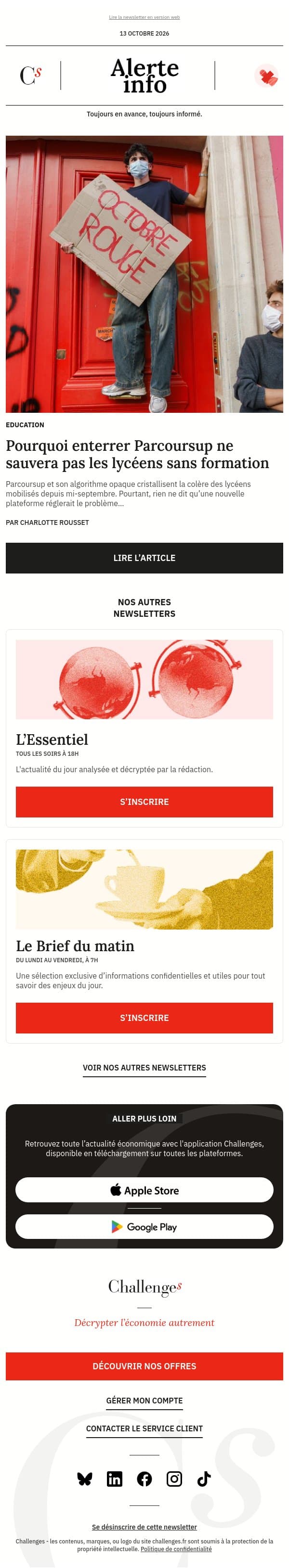 Alerte info : Pourquoi enterrer Parcoursup ne sauvera pas les 126 000 lycéens sans formation email from Management screenshot