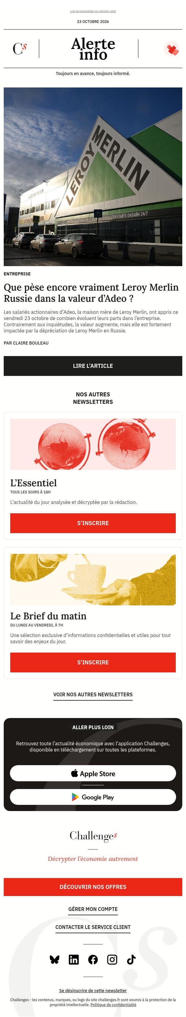 Alerte info : Que pèse encore vraiment Leroy Merlin Russie dans la valeur d’Adeo ? email from Management screenshot