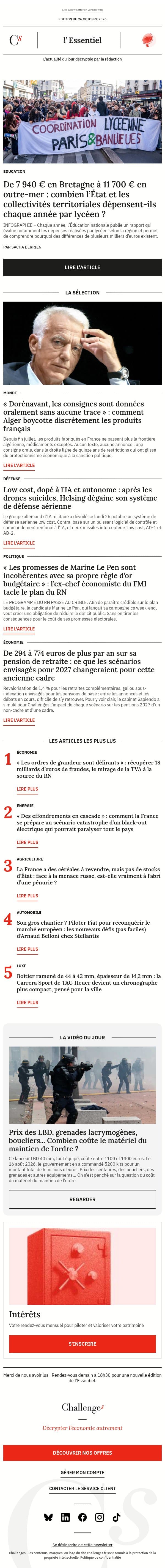 De 7 940 € en Bretagne à 11 700 € en outre-mer : combien l’État et les collectivités territoriales dépensent-ils chaque année par lycéen ? email from Management screenshot