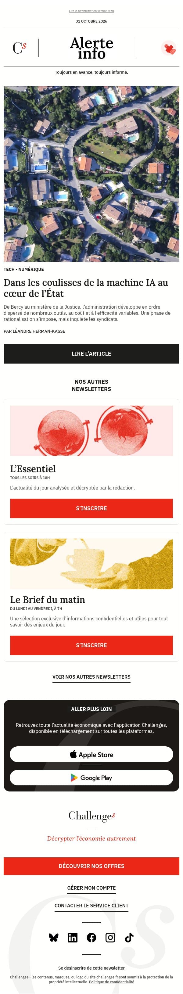 Alerte info : « On a les ambitions des États-Unis, mais le budget du Bangladesh » : enquête sur la machine IA au cœur de l’État email from Management screenshot